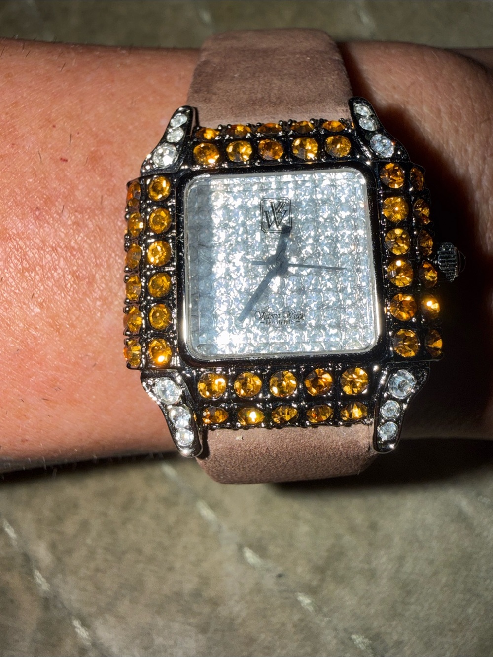 VICTORIA WIECK Beverly Hills White & Brown Crystal Dial Watch